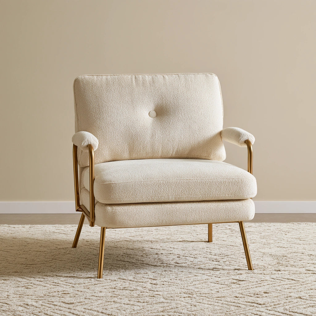 Fauteuil d'appoint en velours, coloris blanc cassé