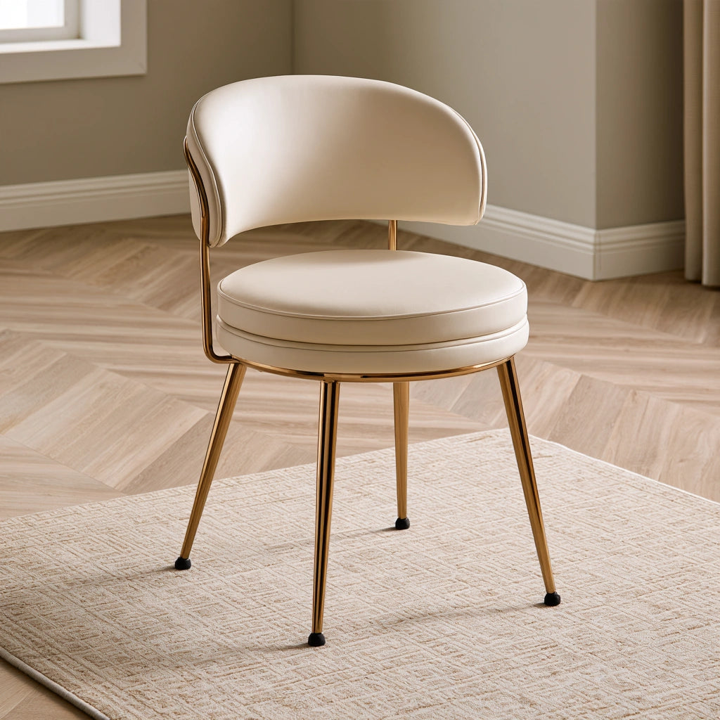 Tabouret de coiffeuse rembourré aux lignes épurées, coloris crème