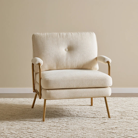 Fauteuil d'appoint en velours, coloris blanc cassé