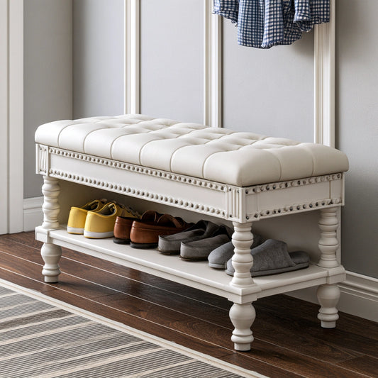 Banc à chaussures avec assise rembourrée aux lignes épurées, coloris blanc