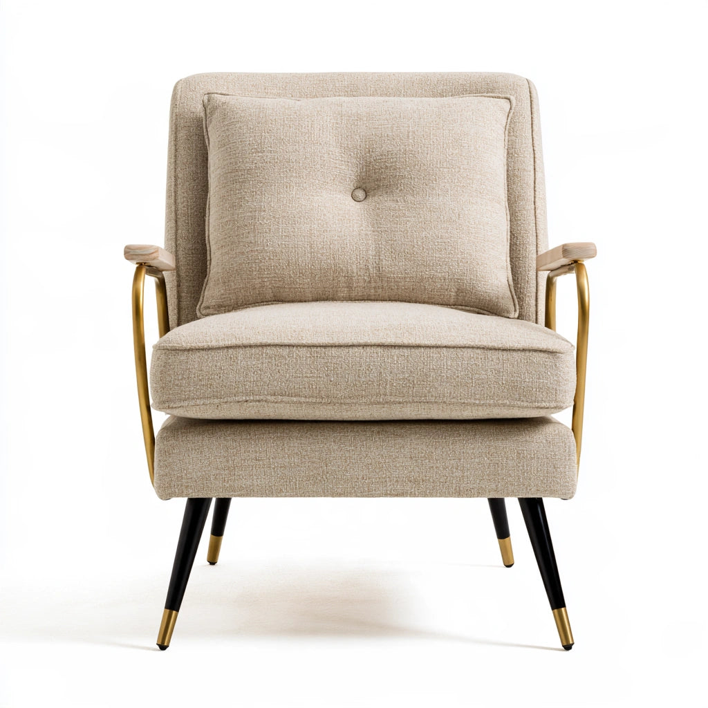 Verlesta beige fabric accent armchair with cushioned seat and backrest, modern design on a white background.