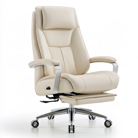 Fauteuil de bureau direction en cuir, coloris blanc cassé