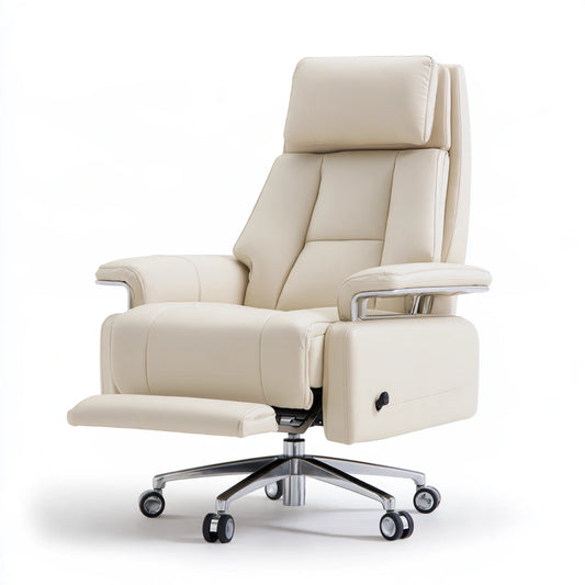 Fauteuil de bureau direction en cuir, coloris blanc cassé