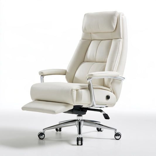 Fauteuil de bureau direction en cuir, coloris blanc cassé