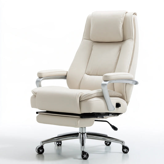 Fauteuil de bureau direction en cuir, coloris blanc cassé